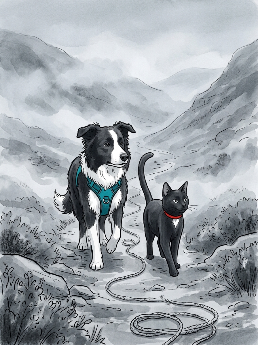 Guided by the trail of wool, Max and Felix press deeper into the cool mist rising from the valley floor.