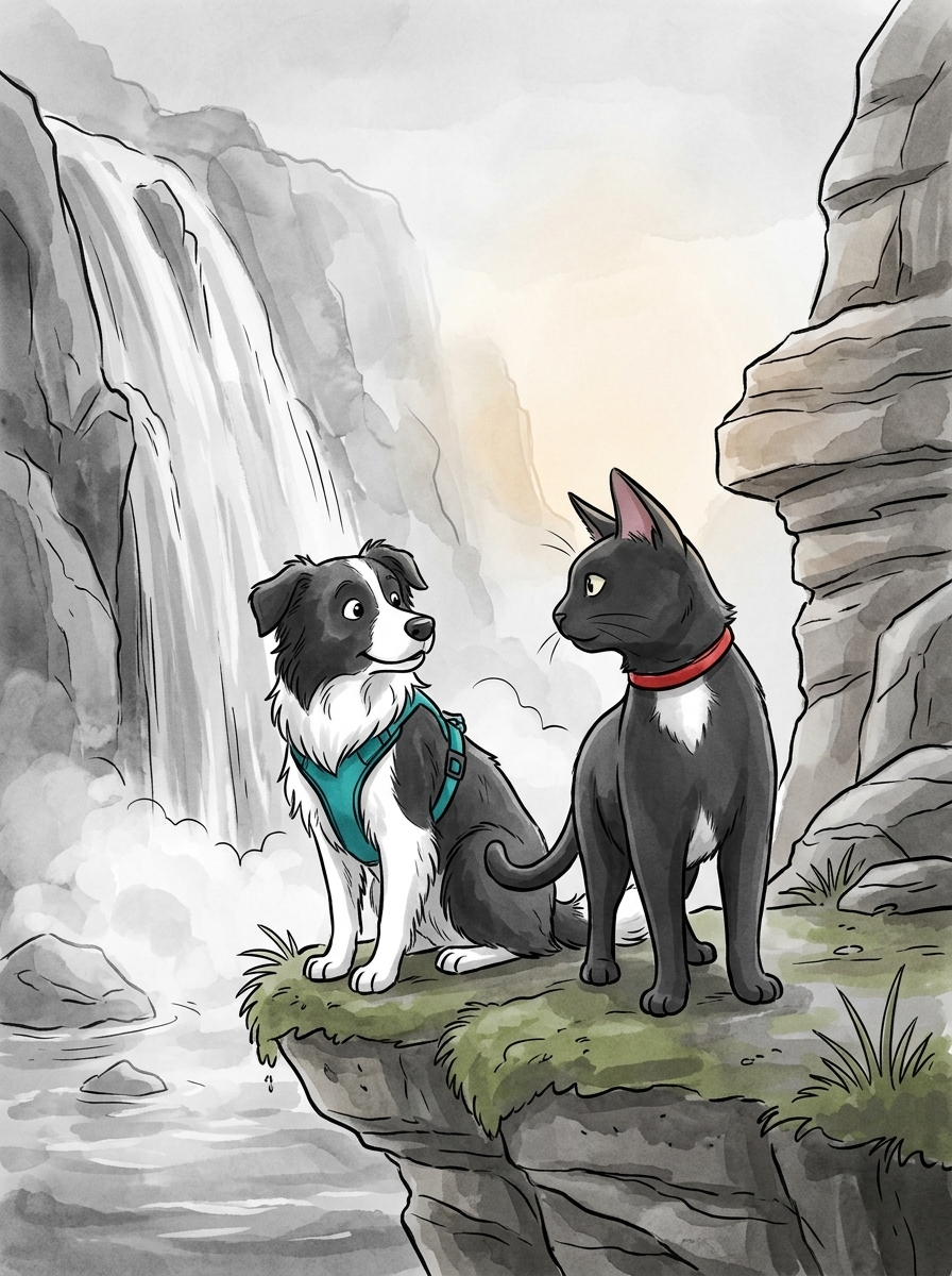 Above the rumble of the waterfall, Felix catches a faint, high-pitched cry carried on a sudden gust of wind.
