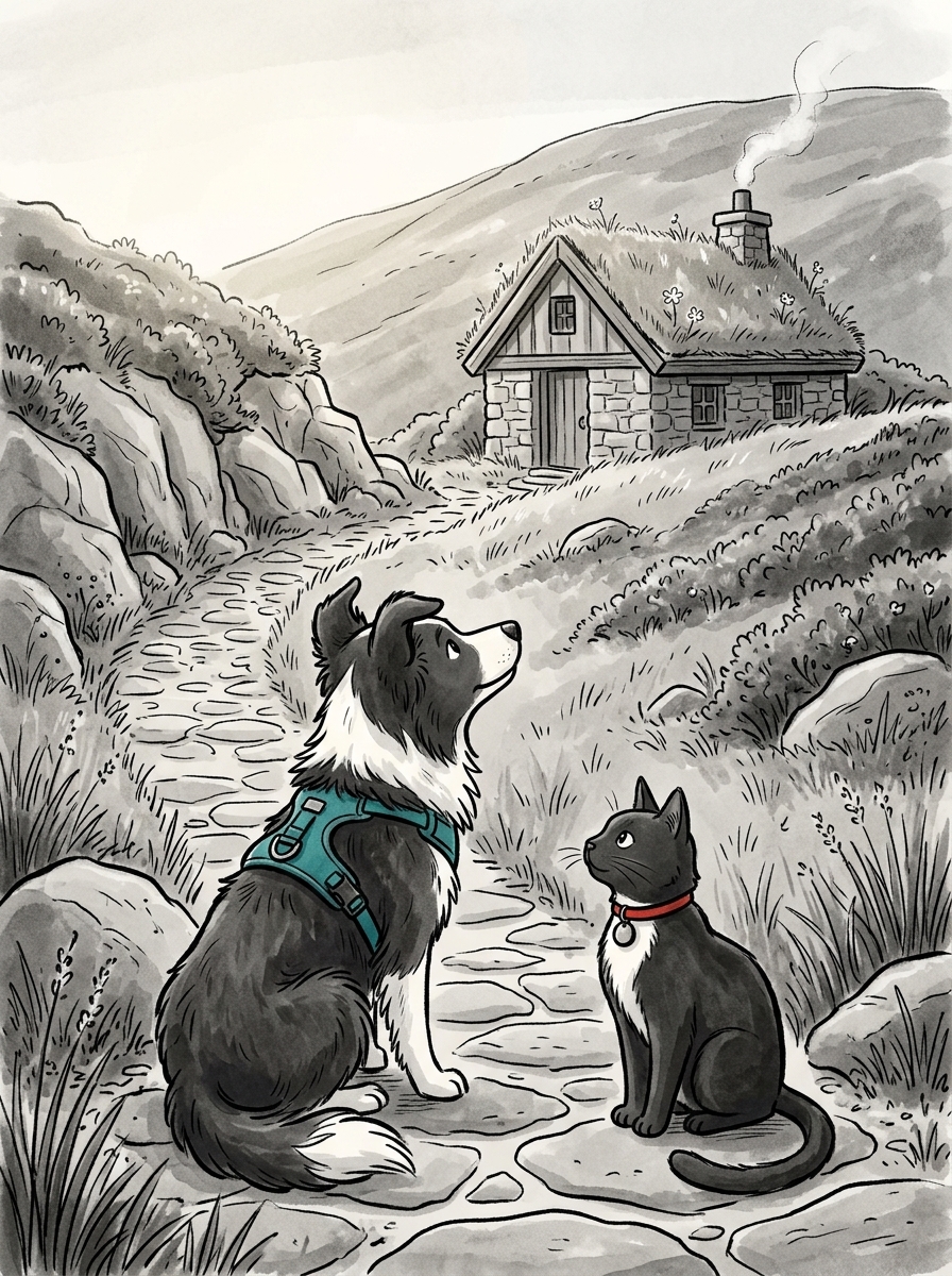 Round the final bend, a picturesque turf-roofed cottage comes into view.