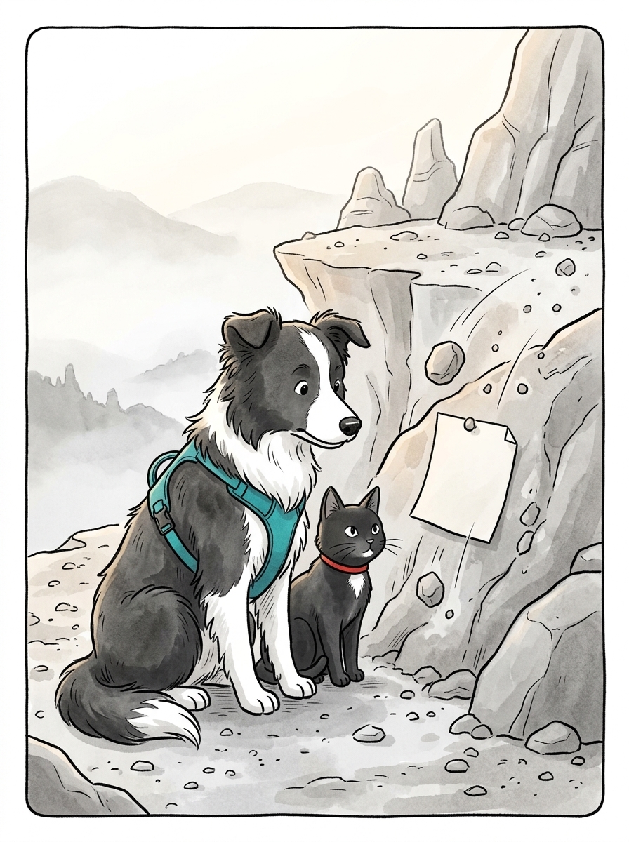 The paper slammed against a gravelly outcrop near the lookout ledge, where loose stones rolled down and trapped it.