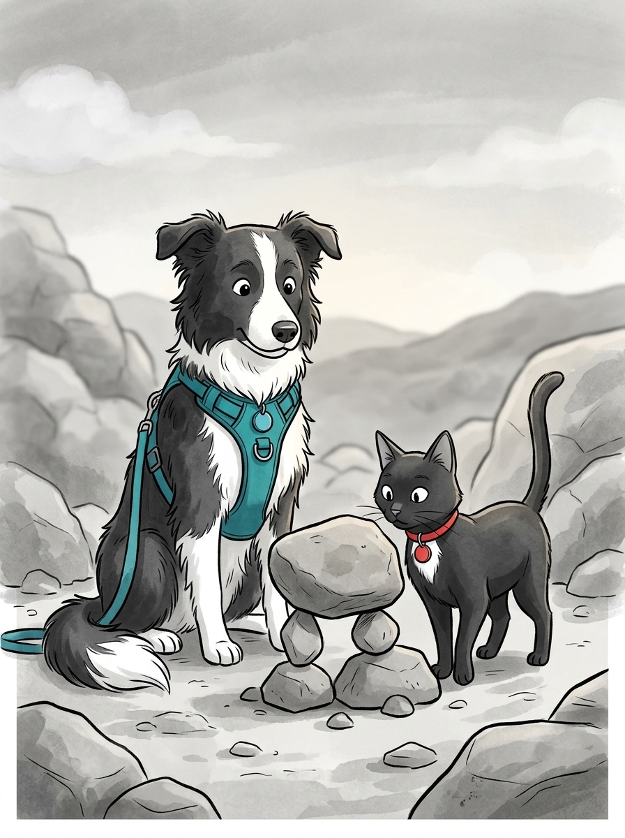 Felix carefully studied the precarious rock pile, recognizing how a heavy top stone balanced on two smaller pebbles.