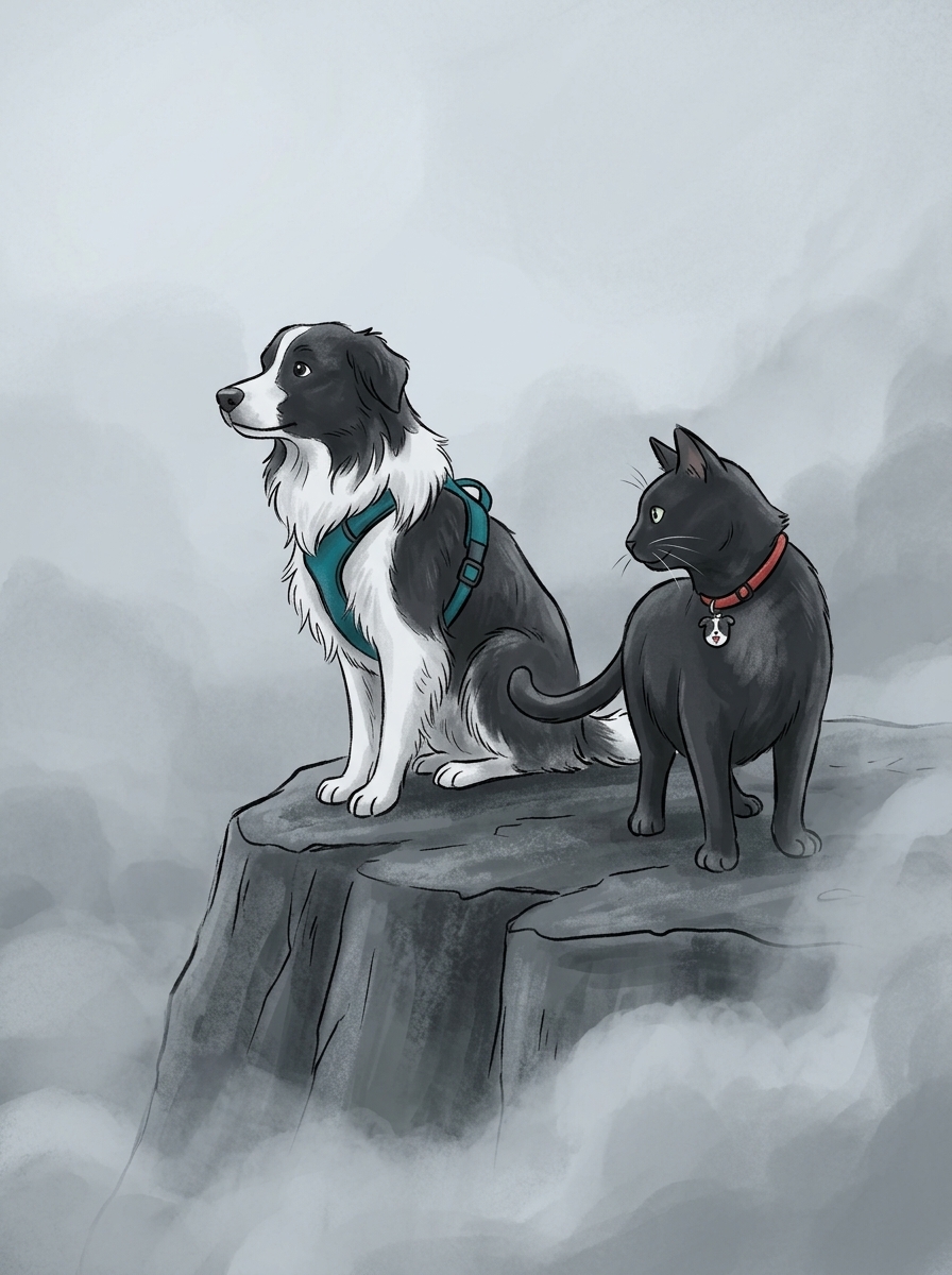 Cool grey fog began rolling over the cliff's edge, threatening to blanket the entire overlook in deep mist.