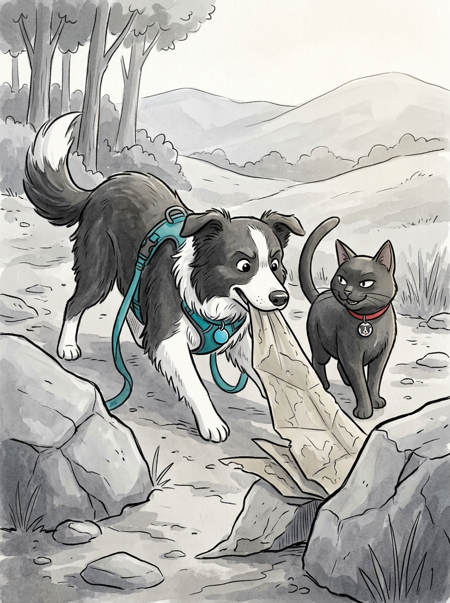 With a smooth, backward tug, Max successfully slid the trail guide out from the rocks completely intact.