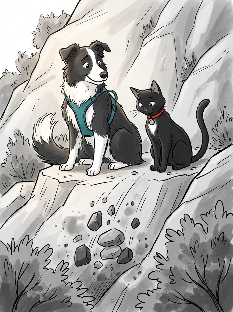 As soon as Max reached safe ground, the small stack of loose stones slid down harmlessly into the brush.