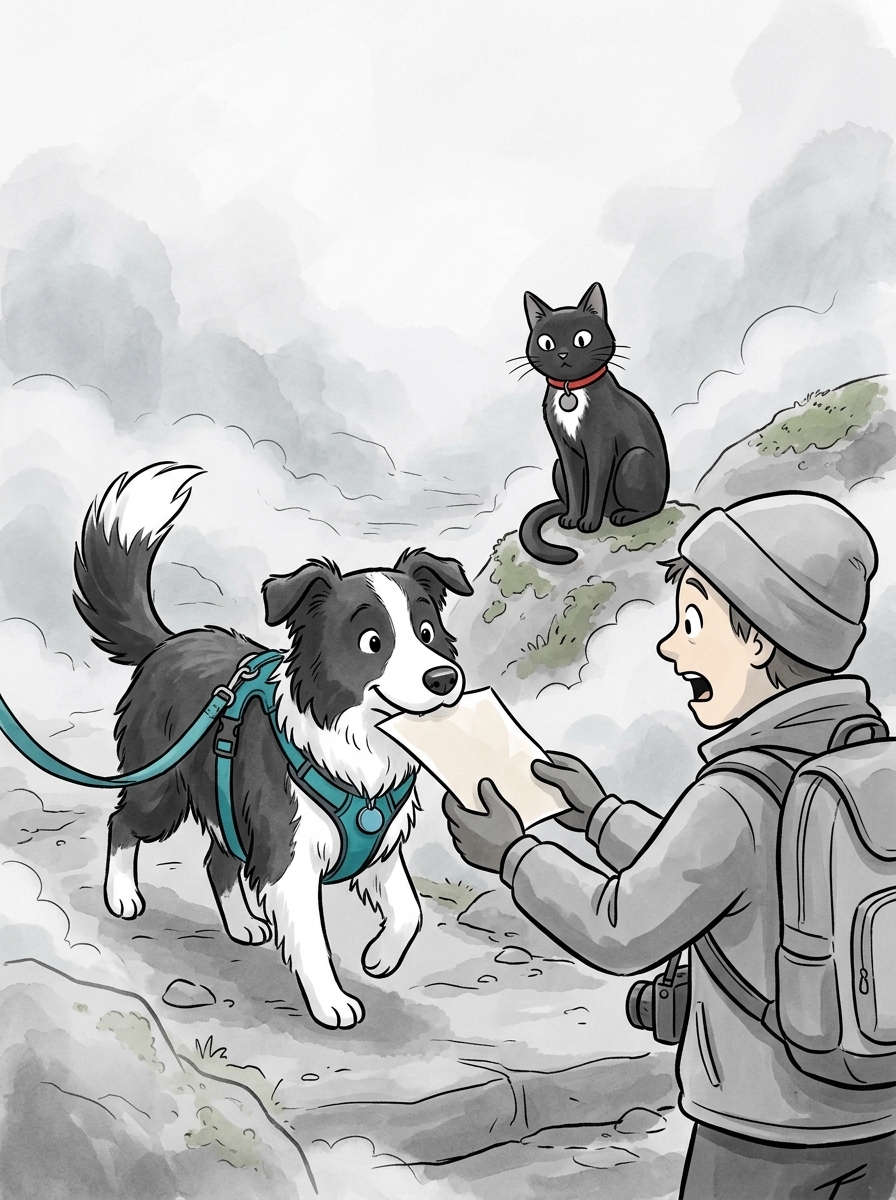 Max trotted proudly up to the stunned tourist, dropping the pristine paper right into their hands just as fog covered the trail.
